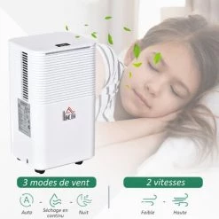 HOMCOM Déshumidificateur Portable électrique Silencieux 195W Capacité Max. Réservoir 2L évacuation Continue 10L/24H Idéal Pièces 12 M² Max. Blanc -France HOMCOM Soldes 2022 50909009 5