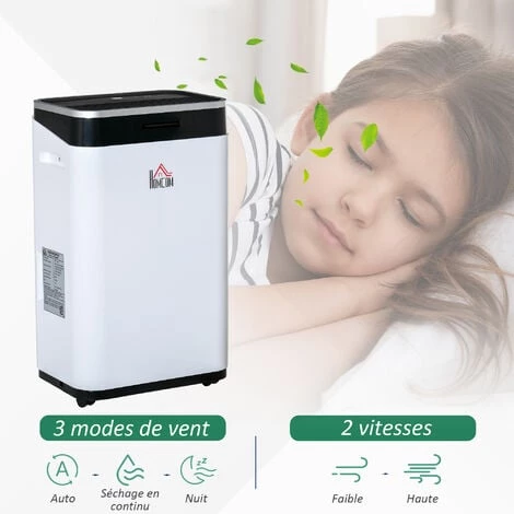 HOMCOM Déshumidificateur Portable électrique Silencieux 380W Capacité Max. Réservoir 6,5L évacuation Continue 25L/24H Idéal Pièces 25 M² Max. Blanc Noir 7 HOMCOM Déshumidificateur Portable électrique Silencieux 380W Capacité Max. Réservoir 6,5L évacuation Continue 25L/24H Idéal Pièces 25 M² Max. Blanc Noir – Image 5