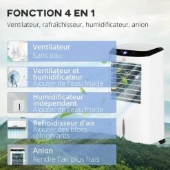 HOMCOM Ventilateur Rafraichisseur Humidificateur Ioniseur 4 En 1 Avec Télécommande - Portable Silencieux Oscillant 60W - Capacité Max. Réservoir 10L - Idéal Pièces 20 M² Max. - Blanc Noir -France HOMCOM Soldes 2022 50909026 4