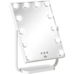 HOMCOM Miroir Maquillage Hollywood Lumineux LED Tactile - 3 Modes éclairage, Inclinable, Adaptateur - Métal Blanc Verre