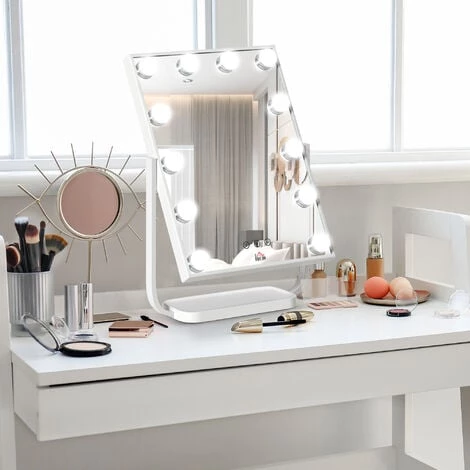 HOMCOM Miroir Maquillage Hollywood Lumineux LED Tactile - 3 Modes éclairage, Inclinable, Adaptateur - Métal Blanc Verre 4 HOMCOM Miroir Maquillage Hollywood Lumineux LED Tactile - 3 Modes éclairage, Inclinable, Adaptateur - Métal Blanc Verre – Image 2
