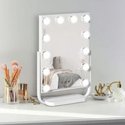 HOMCOM Miroir Maquillage Hollywood Lumineux LED Tactile - 3 Modes éclairage, Inclinable, Adaptateur - Métal Blanc Verre 10 HOMCOM Miroir Maquillage Hollywood Lumineux LED Tactile - 3 Modes éclairage, Inclinable, Adaptateur - Métal Blanc Verre -France HOMCOM Soldes 2022 50909052 4