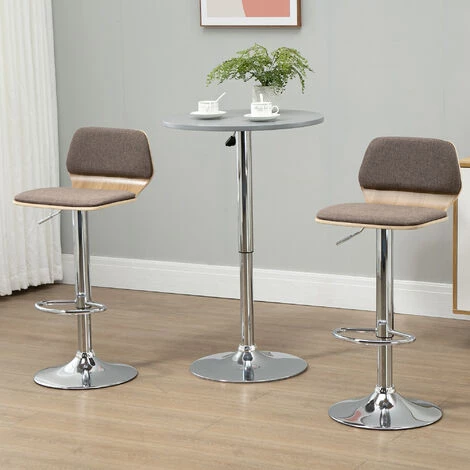 HOMCOM Lot De 2 Tabourets De Bar Design Contemporain Hauteur D'assise Réglable Pivotant 360° Revêtement Assise Dossier Polyester Taupe Structure Aspect Bois Clair - Marron 4 HOMCOM Lot De 2 Tabourets De Bar Design Contemporain Hauteur D'assise Réglable Pivotant 360° Revêtement Assise Dossier Polyester Taupe Structure Aspect Bois Clair - Marron – Image 2