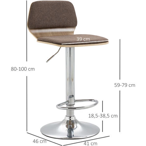 HOMCOM Lot De 2 Tabourets De Bar Design Contemporain Hauteur D'assise Réglable Pivotant 360° Revêtement Assise Dossier Polyester Taupe Structure Aspect Bois Clair - Marron 5 HOMCOM Lot De 2 Tabourets De Bar Design Contemporain Hauteur D'assise Réglable Pivotant 360° Revêtement Assise Dossier Polyester Taupe Structure Aspect Bois Clair - Marron – Image 3