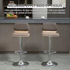 HOMCOM Lot De 2 Tabourets De Bar Design Contemporain Hauteur D'assise Réglable Pivotant 360° Revêtement Assise Dossier Polyester Taupe Structure Aspect Bois Clair - Marron 10 HOMCOM Lot De 2 Tabourets De Bar Design Contemporain Hauteur D'assise Réglable Pivotant 360° Revêtement Assise Dossier Polyester Taupe Structure Aspect Bois Clair - Marron -France HOMCOM Soldes 2022 50909064 4