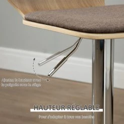 HOMCOM Lot De 2 Tabourets De Bar Design Contemporain Hauteur D'assise Réglable Pivotant 360° Revêtement Assise Dossier Polyester Taupe Structure Aspect Bois Clair - Marron 11 HOMCOM Lot De 2 Tabourets De Bar Design Contemporain Hauteur D'assise Réglable Pivotant 360° Revêtement Assise Dossier Polyester Taupe Structure Aspect Bois Clair - Marron -France HOMCOM Soldes 2022 50909064 5