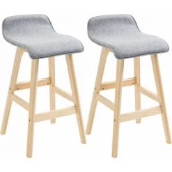 HOMCOM Tabourets De Bar Style Scandinave - Lot De 2 Tabourets De Bar Avec Repose-pieds - Bois De Sapin Tissu Polyester Aspect Lin Gris