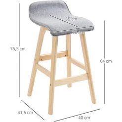 HOMCOM Tabourets De Bar Style Scandinave - Lot De 2 Tabourets De Bar Avec Repose-pieds - Bois De Sapin Tissu Polyester Aspect Lin Gris -France HOMCOM Soldes 2022 50909065 3