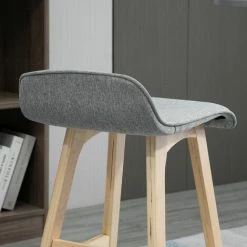 HOMCOM Tabourets De Bar Style Scandinave - Lot De 2 Tabourets De Bar Avec Repose-pieds - Bois De Sapin Tissu Polyester Aspect Lin Gris -France HOMCOM Soldes 2022 50909065 4