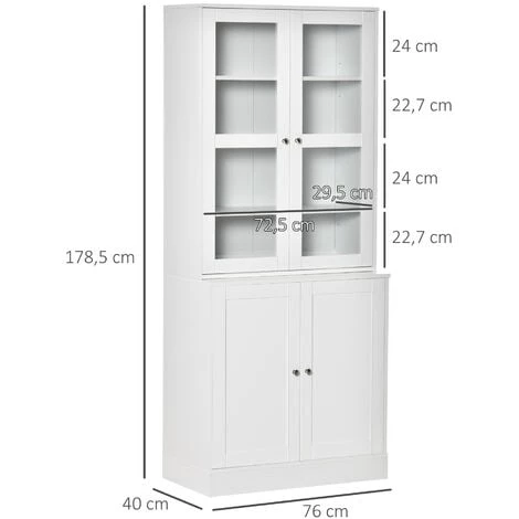 HOMCOM Bibliothèque Vitrine Multi-rangement - 2 Portes Verre, 2 Portes Bois, 4 étagères Réglables - MDF Blanc - Blanc 5 HOMCOM Bibliothèque Vitrine Multi-rangement - 2 Portes Verre, 2 Portes Bois, 4 étagères Réglables - MDF Blanc - Blanc – Image 3