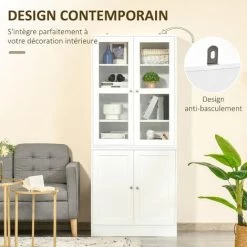 HOMCOM Bibliothèque Vitrine Multi-rangement - 2 Portes Verre, 2 Portes Bois, 4 étagères Réglables - MDF Blanc - Blanc 10 HOMCOM Bibliothèque Vitrine Multi-rangement - 2 Portes Verre, 2 Portes Bois, 4 étagères Réglables - MDF Blanc - Blanc -France HOMCOM Soldes 2022 50909070 4
