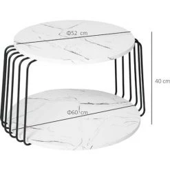 HOMCOM Table Basse Ronde Avec étagère Design Contemporain Dim. Ø 60 X 40H Cm MDF Aspect Marbre Blanc Piètement Métal Filaire Noir -France HOMCOM Soldes 2022 50909071 3