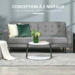 HOMCOM Table Basse Ronde Avec étagère Design Contemporain Dim. Ø 60 X 40H Cm MDF Aspect Marbre Blanc Piètement Métal Filaire Noir -France HOMCOM Soldes 2022 50909071 5