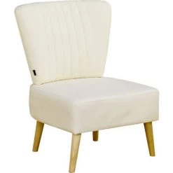 HOMCOM Fauteuil Lounge Design Scandinave Pieds Effilés Bois Massif Bouleau Revêtement Tissu Polyester Aspect Lin Beige - Beige