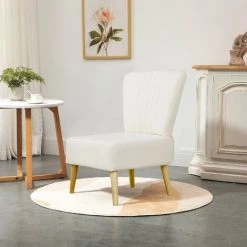 HOMCOM Fauteuil Lounge Design Scandinave Pieds Effilés Bois Massif Bouleau Revêtement Tissu Polyester Aspect Lin Beige - Beige -France HOMCOM Soldes 2022 50909072 4