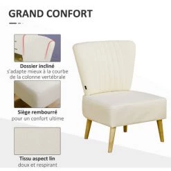 HOMCOM Fauteuil Lounge Design Scandinave Pieds Effilés Bois Massif Bouleau Revêtement Tissu Polyester Aspect Lin Beige - Beige -France HOMCOM Soldes 2022 50909072 5