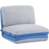 HOMCOM Chauffeuse - Matelas D'appoint Pliant - Fauteuil Convertible - Inclinaison Dossier Réglable 5 Positions - Tissu Polyester Aspect Lin Gris Clair Bleu