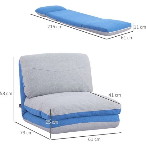 HOMCOM Chauffeuse - Matelas D'appoint Pliant - Fauteuil Convertible - Inclinaison Dossier Réglable 5 Positions - Tissu Polyester Aspect Lin Gris Clair Bleu 5 HOMCOM Chauffeuse - Matelas D'appoint Pliant - Fauteuil Convertible - Inclinaison Dossier Réglable 5 Positions - Tissu Polyester Aspect Lin Gris Clair Bleu – Image 3