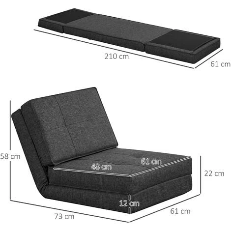 HOMCOM Chauffeuse - Matelas D'appoint Pliant - Fauteuil Convertible - Inclinaison Dossier Réglable 5 Positions - Tissu Polyester Aspect Lin Gris - Gris 5 HOMCOM Chauffeuse - Matelas D'appoint Pliant - Fauteuil Convertible - Inclinaison Dossier Réglable 5 Positions - Tissu Polyester Aspect Lin Gris - Gris – Image 3