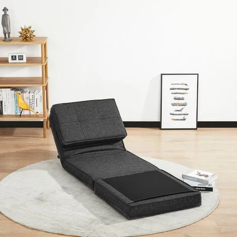 HOMCOM Chauffeuse - Matelas D'appoint Pliant - Fauteuil Convertible - Inclinaison Dossier Réglable 5 Positions - Tissu Polyester Aspect Lin Gris - Gris 6 HOMCOM Chauffeuse - Matelas D'appoint Pliant - Fauteuil Convertible - Inclinaison Dossier Réglable 5 Positions - Tissu Polyester Aspect Lin Gris - Gris – Image 4