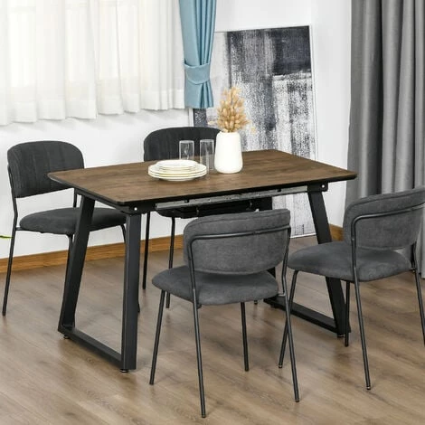 HOMCOM Table Repas Extensible Design Industriel Dim. 120/160L X 80l X 76H Cm Piètement Métal Noir Trapèze Plateau MDF Effet Boisé 4 HOMCOM Table Repas Extensible Design Industriel Dim. 120/160L X 80l X 76H Cm Piètement Métal Noir Trapèze Plateau MDF Effet Boisé – Image 2