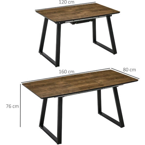 HOMCOM Table Repas Extensible Design Industriel Dim. 120/160L X 80l X 76H Cm Piètement Métal Noir Trapèze Plateau MDF Effet Boisé 5 HOMCOM Table Repas Extensible Design Industriel Dim. 120/160L X 80l X 76H Cm Piètement Métal Noir Trapèze Plateau MDF Effet Boisé – Image 3