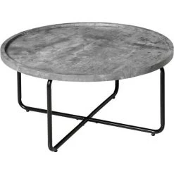 HOMCOM Table Basse Ronde Design Dim. Ø 80 X 41H Cm Piètement Croisé Métal Noir Plateau MDF Effet Béton Ciré - Gris