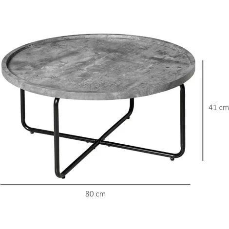 HOMCOM Table Basse Ronde Design Dim. Ø 80 X 41H Cm Piètement Croisé Métal Noir Plateau MDF Effet Béton Ciré - Gris 5 HOMCOM Table Basse Ronde Design Dim. Ø 80 X 41H Cm Piètement Croisé Métal Noir Plateau MDF Effet Béton Ciré - Gris – Image 3
