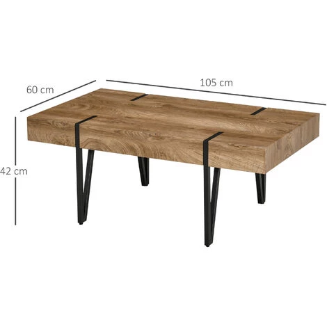HOMCOM Table Basse Rectangulaire Style Industriel Piètement épingle Métal Noir Plateau Aspect Ancien Bastaing Bois - Marron 5 HOMCOM Table Basse Rectangulaire Style Industriel Piètement épingle Métal Noir Plateau Aspect Ancien Bastaing Bois - Marron – Image 3