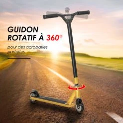 HOMCOM Trottinette Patinette Freestyle - 2 Roues PU - Guidon Pivotant 360° - Repose-pied Antidérapant - Frein Friction AR - Alu. Noir Doré -France HOMCOM Soldes 2022 51254838 5