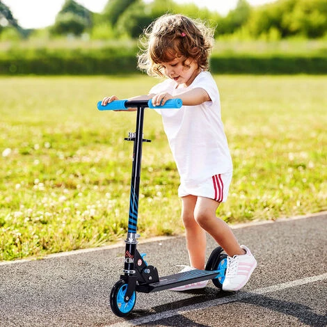 HOMCOM Trottinette Pliable Enfant 3-6 Ans Frein à Friction Arrière Hauteur Guidon Réglable 3 Niv. Acier Noir Bleu - Bleu 4 HOMCOM Trottinette Pliable Enfant 3-6 Ans Frein à Friction Arrière Hauteur Guidon Réglable 3 Niv. Acier Noir Bleu - Bleu – Image 2