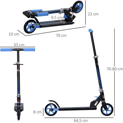 HOMCOM Trottinette Pliable Enfant 3-6 Ans Frein à Friction Arrière Hauteur Guidon Réglable 3 Niv. Acier Noir Bleu - Bleu 5 HOMCOM Trottinette Pliable Enfant 3-6 Ans Frein à Friction Arrière Hauteur Guidon Réglable 3 Niv. Acier Noir Bleu - Bleu – Image 3
