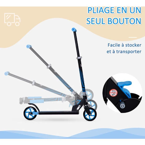 HOMCOM Trottinette Pliable Enfant 3-6 Ans Frein à Friction Arrière Hauteur Guidon Réglable 3 Niv. Acier Noir Bleu - Bleu 6 HOMCOM Trottinette Pliable Enfant 3-6 Ans Frein à Friction Arrière Hauteur Guidon Réglable 3 Niv. Acier Noir Bleu - Bleu – Image 4