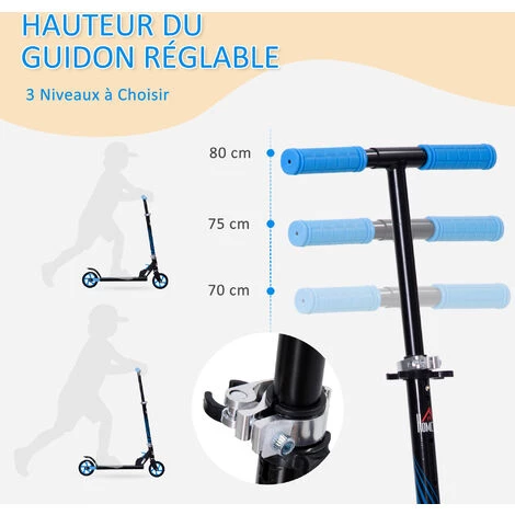HOMCOM Trottinette Pliable Enfant 3-6 Ans Frein à Friction Arrière Hauteur Guidon Réglable 3 Niv. Acier Noir Bleu - Bleu 7 HOMCOM Trottinette Pliable Enfant 3-6 Ans Frein à Friction Arrière Hauteur Guidon Réglable 3 Niv. Acier Noir Bleu - Bleu – Image 5