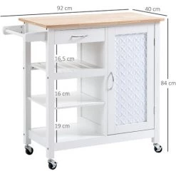 HOMCOM Desserte De Cuisine Style Contemporain - Porte, Tiroir, 3 étagères - Poignées Métal MDF Blanc Plateau Bois Pin - Blanc -France HOMCOM Soldes 2022 52476515 3