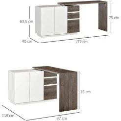 HOMCOM Bureau D'angle Bureau Informatique Multimédia Multi-rangement Modulable 2 Portes 3 Tiroirs MDF Blanc Aspect Bois Brun Foncé -France HOMCOM Soldes 2022 52476520 3