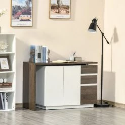 HOMCOM Bureau D'angle Bureau Informatique Multimédia Multi-rangement Modulable 2 Portes 3 Tiroirs MDF Blanc Aspect Bois Brun Foncé -France HOMCOM Soldes 2022 52476520 4