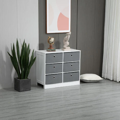 HOMCOM Meuble De Rangement Commode Design Contemporain Dim. 72L X 35l X 62H Cm 6 Tiroirs MDF Blanc Non Tissé Gris - Gris 6 HOMCOM Meuble De Rangement Commode Design Contemporain Dim. 72L X 35l X 62H Cm 6 Tiroirs MDF Blanc Non Tissé Gris - Gris – Image 4