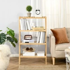 HOMCOM Etagère De Rangement 4 Niveaux Sur Pied - étagères à Lattes - Dim. 62L X 33l X 112H Cm - Bois De Bambou -France HOMCOM Soldes 2022 52476523 2