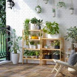 HOMCOM Etagère De Rangement 4 Niveaux Sur Pied - étagères à Lattes - Dim. 62L X 33l X 112H Cm - Bois De Bambou -France HOMCOM Soldes 2022 52476523 4