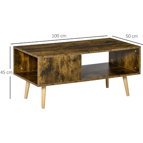 HOMCOM Table Basse Rectangulaire Style Industriel 2 Niches Piètement Effilé Bois De Peuplier Panneaux Particules Aspect Vieux Bois Veinage - Marron 4 HOMCOM Table Basse Rectangulaire Style Industriel 2 Niches Piètement Effilé Bois De Peuplier Panneaux Particules Aspect Vieux Bois Veinage - Marron – Image 2