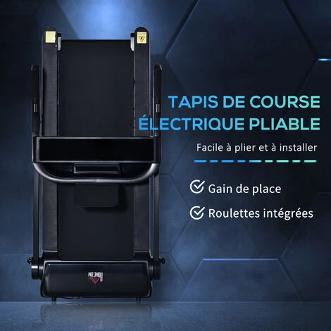 HOMCOM Tapis De Course électrique Pliable 1-14Km/h 550W Grand écran LED Multifonction 12 Programmes Clé Sécurité Acier ABS Noir 6 HOMCOM Tapis De Course électrique Pliable 1-14Km/h 550W Grand écran LED Multifonction 12 Programmes Clé Sécurité Acier ABS Noir – Image 4
