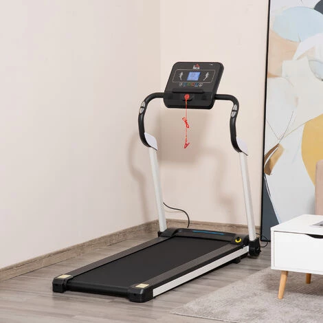 HOMCOM Tapis De Course électrique Pliable 1-12Km/h 400W Grand écran LED Multifonction 12 Programmes Clé Sécurité Acier ABS Noir Blanc 4 HOMCOM Tapis De Course électrique Pliable 1-12Km/h 400W Grand écran LED Multifonction 12 Programmes Clé Sécurité Acier ABS Noir Blanc – Image 2