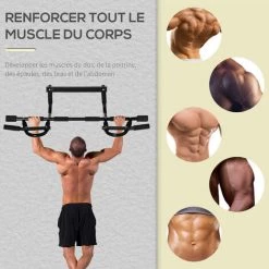 HOMCOM Barre De Traction - Barre De Porte - Pull Up Bar - Barre D'étirement Musculation Pour Cadres De Porte - Acier Noir - Noir -France HOMCOM Soldes 2022 52476688 5