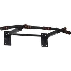 HOMCOM Barre De Traction Murale - Barre De Fitness Fixation Murale - 3 Prises Possibles - Charge Max. 120 Kg Acier Noir Rouge - Noir