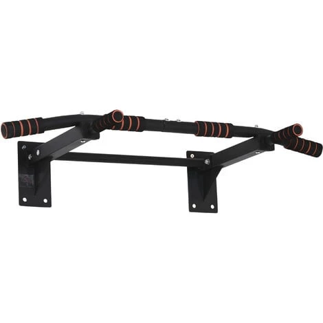 HOMCOM Barre De Traction Murale - Barre De Fitness Fixation Murale - 3 Prises Possibles - Charge Max. 120 Kg Acier Noir Rouge - Noir 3 HOMCOM Barre De Traction Murale - Barre De Fitness Fixation Murale - 3 Prises Possibles - Charge Max. 120 Kg Acier Noir Rouge - Noir
