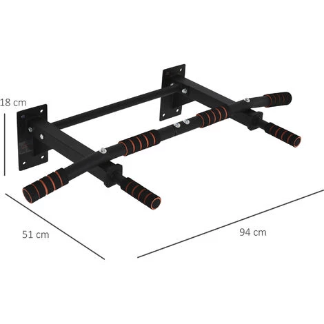HOMCOM Barre De Traction Murale - Barre De Fitness Fixation Murale - 3 Prises Possibles - Charge Max. 120 Kg Acier Noir Rouge - Noir 5 HOMCOM Barre De Traction Murale - Barre De Fitness Fixation Murale - 3 Prises Possibles - Charge Max. 120 Kg Acier Noir Rouge - Noir – Image 3
