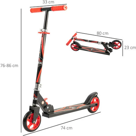 HOMCOM Trottinette Pliable Enfant 3-6 Ans Frein à Friction Arrière Hauteur Guidon Réglable 3 Niv. Acier Noir Rouge 5 HOMCOM Trottinette Pliable Enfant 3-6 Ans Frein à Friction Arrière Hauteur Guidon Réglable 3 Niv. Acier Noir Rouge – Image 3