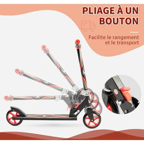 HOMCOM Trottinette Pliable Enfant 3-6 Ans Frein à Friction Arrière Hauteur Guidon Réglable 3 Niv. Acier Noir Rouge 6 HOMCOM Trottinette Pliable Enfant 3-6 Ans Frein à Friction Arrière Hauteur Guidon Réglable 3 Niv. Acier Noir Rouge – Image 4
