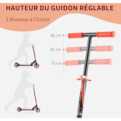 HOMCOM Trottinette Pliable Enfant 3-6 Ans Frein à Friction Arrière Hauteur Guidon Réglable 3 Niv. Acier Noir Rouge 7 HOMCOM Trottinette Pliable Enfant 3-6 Ans Frein à Friction Arrière Hauteur Guidon Réglable 3 Niv. Acier Noir Rouge – Image 5